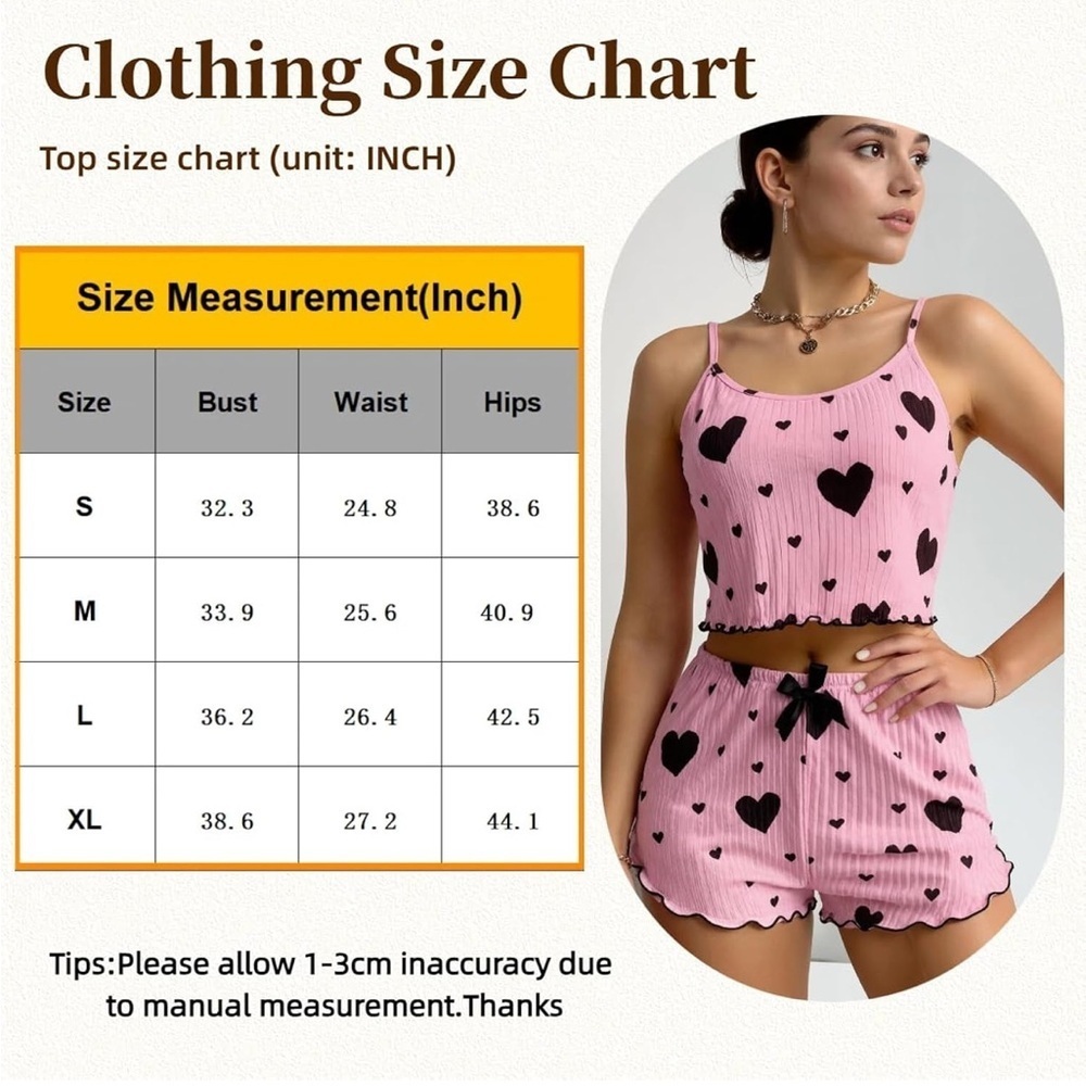 Women’s Pink Strawberry Graphic Ribbed Knit Cami & Shorts Pajama Set S - Picture 5 of 5